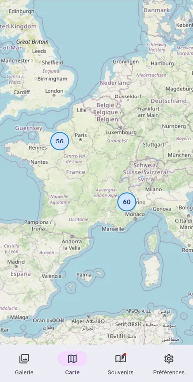 Capture d'écran de l'onglet Carte d'Archibou Photos